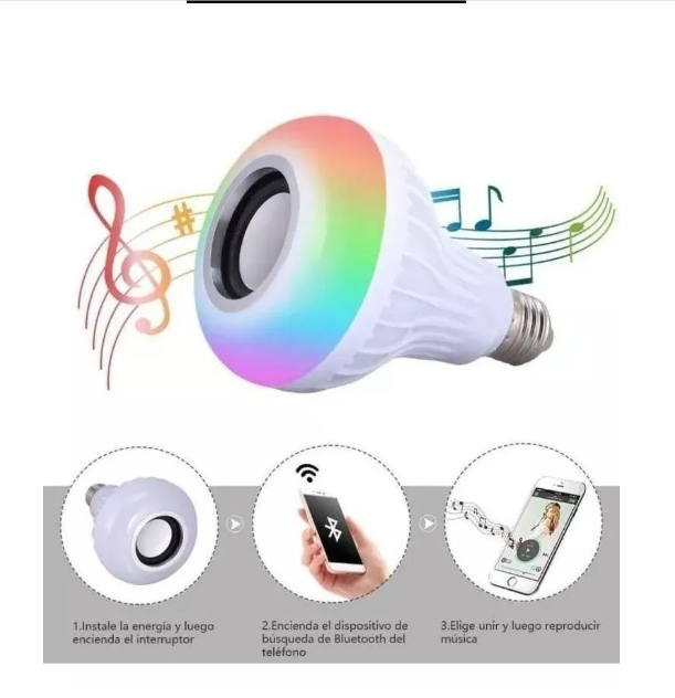 Foco LED RGB con Parlante Bluetooth - Foco Musical Inteligente Luz Blanca + Multicolor - ENVIOS GRATIS