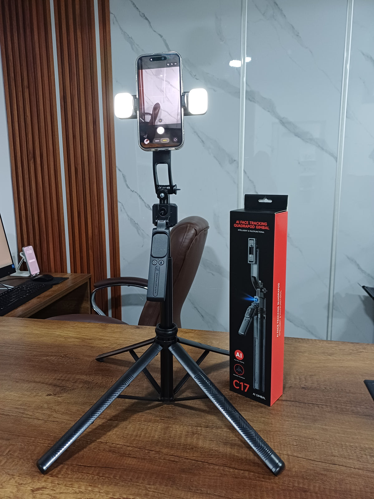 Trípode Inteligente AI  con Seguimiento Facial, 2 Luces LED