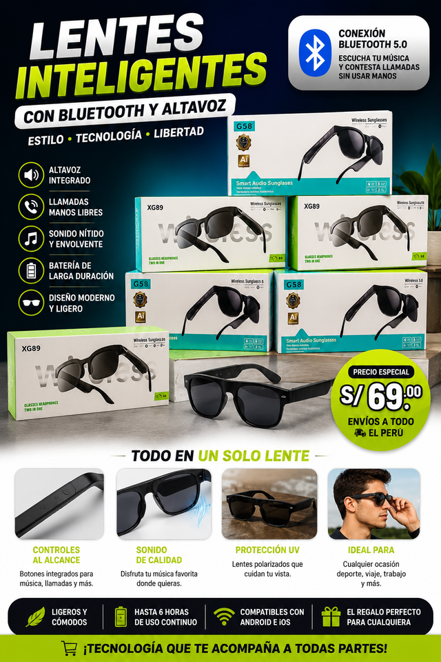 LENTES INTELIGENTE CON BLUETOOTH ALTAVOZ - ENVIO GRATIS