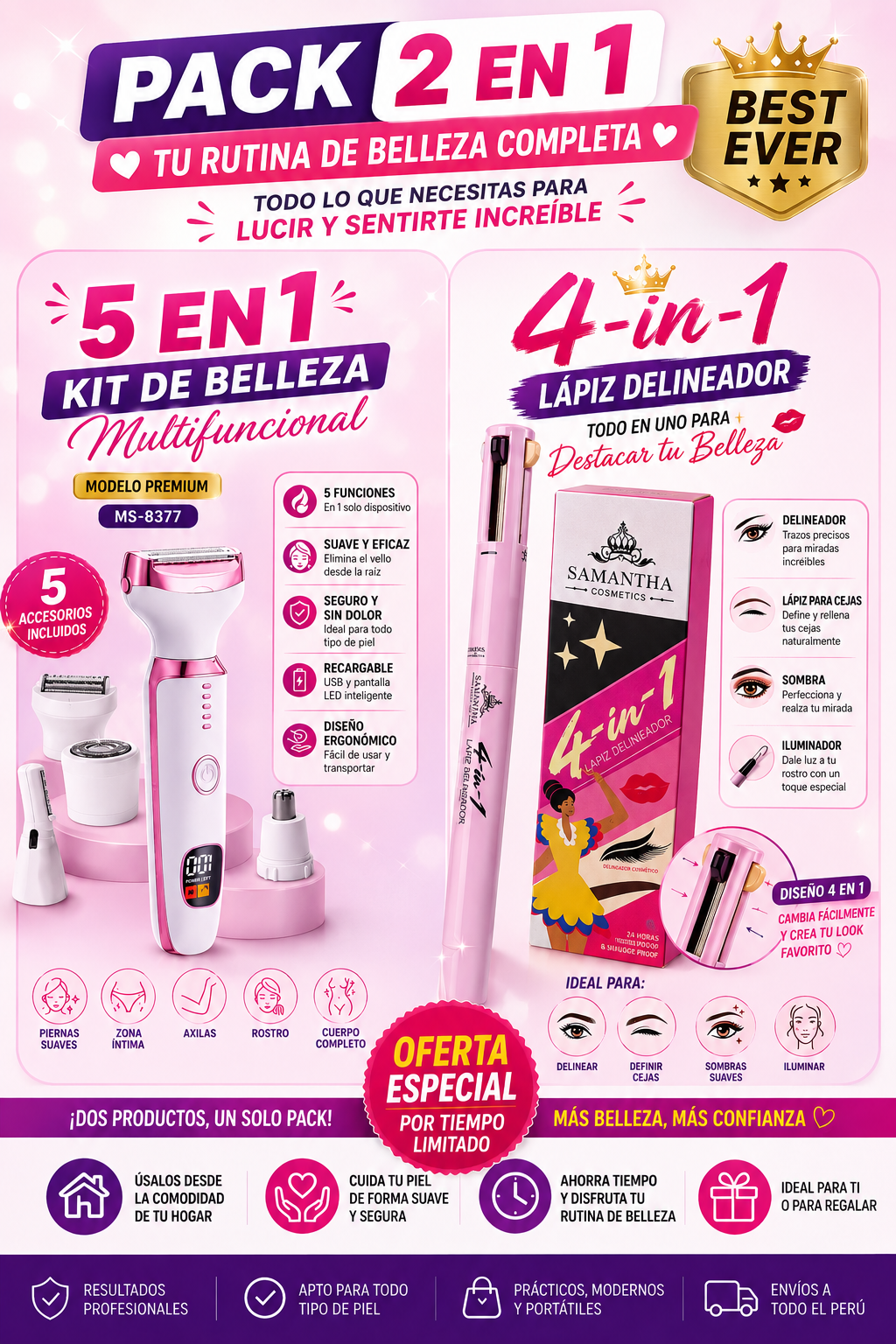 DEPILADOR 5 EN 1 PARA DAMA+ LÁPIZ DELINEADOR 4 EN 1  - envio gratis
