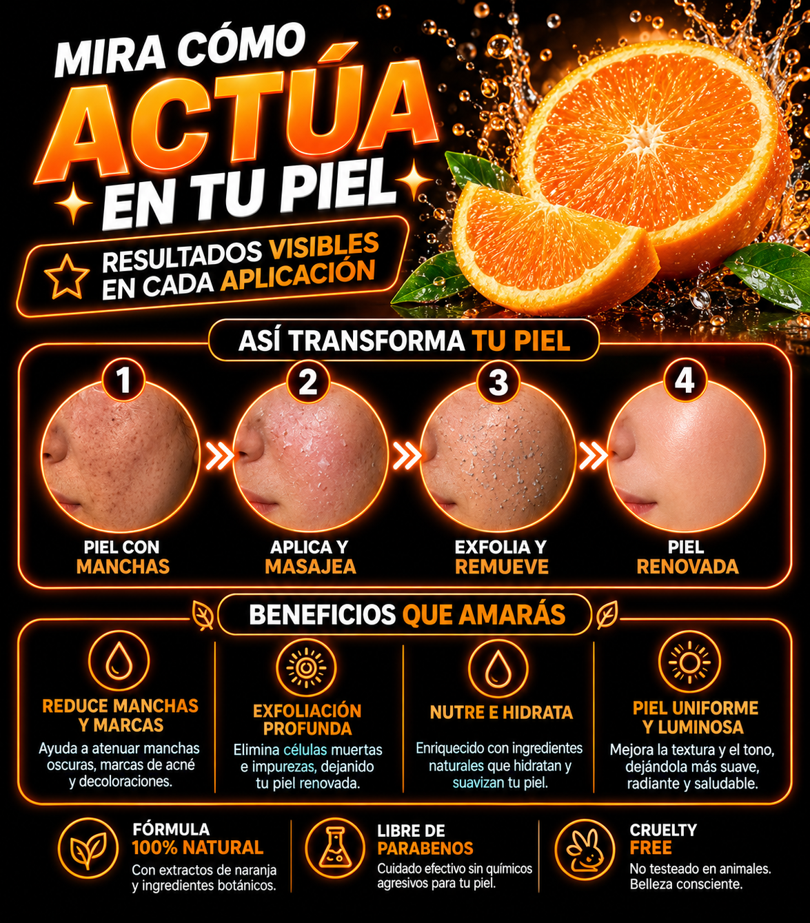 ORANGE  – GEL EXFOLIANTE ILUMINADOR +DEPILADOR ELCTRICO + REGALO  1 JABON CURCUMA- ENVIO GRATIS