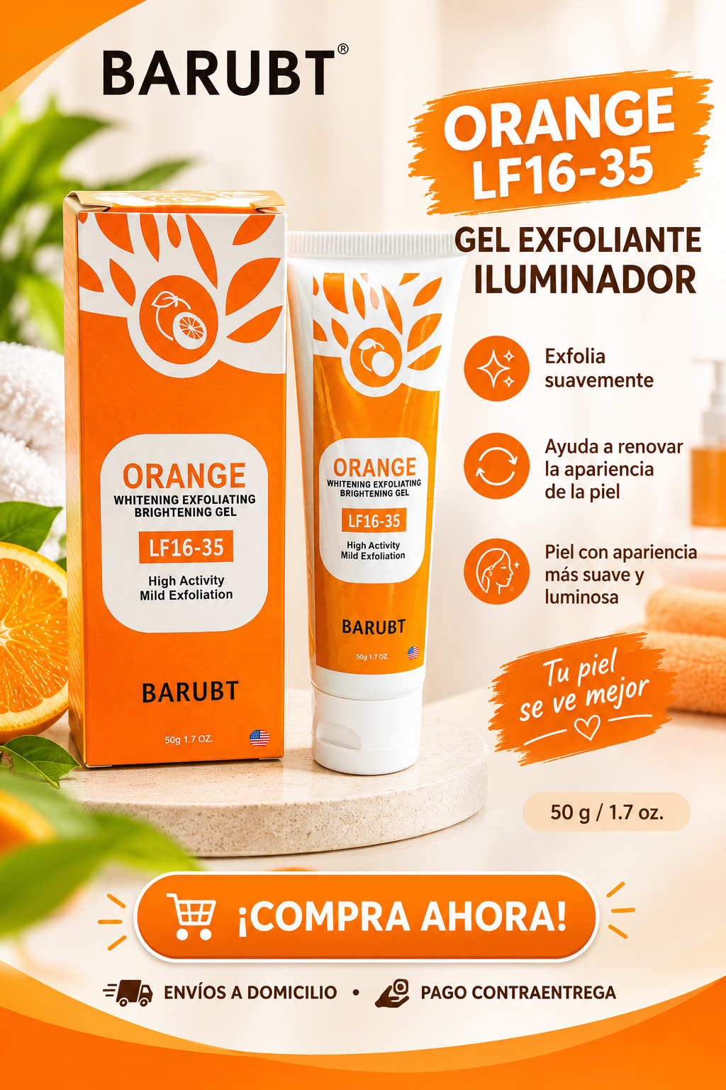 ORANGE  – GEL EXFOLIANTE ILUMINADOR +DEPILADOR ELCTRICO + REGALO  1 JABON CURCUMA- ENVIO GRATIS